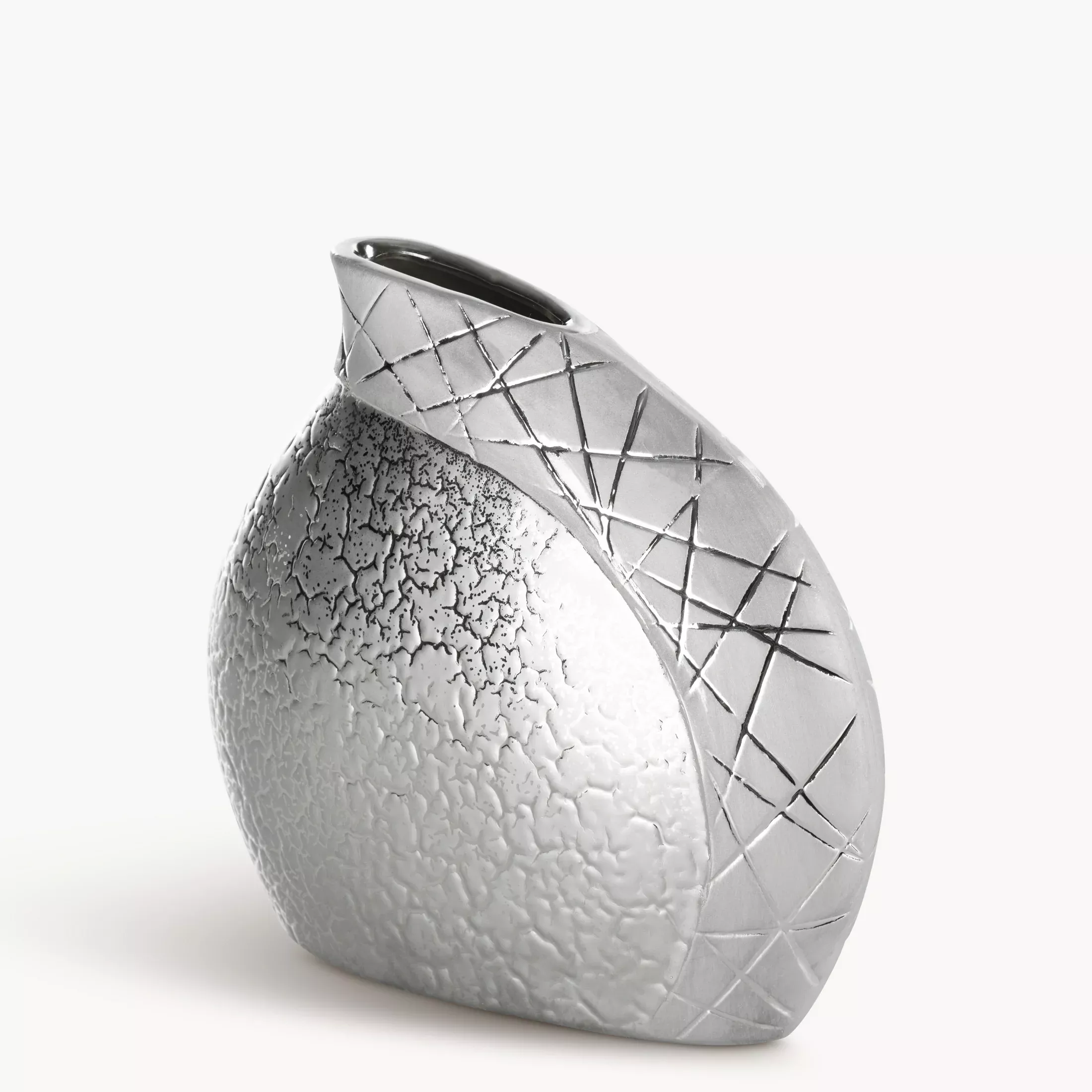 Wazon ceramiczny srebrnyłączący strukturalną powierzchnie z lśniącym wzorem 20x8x19 cm ALIRA