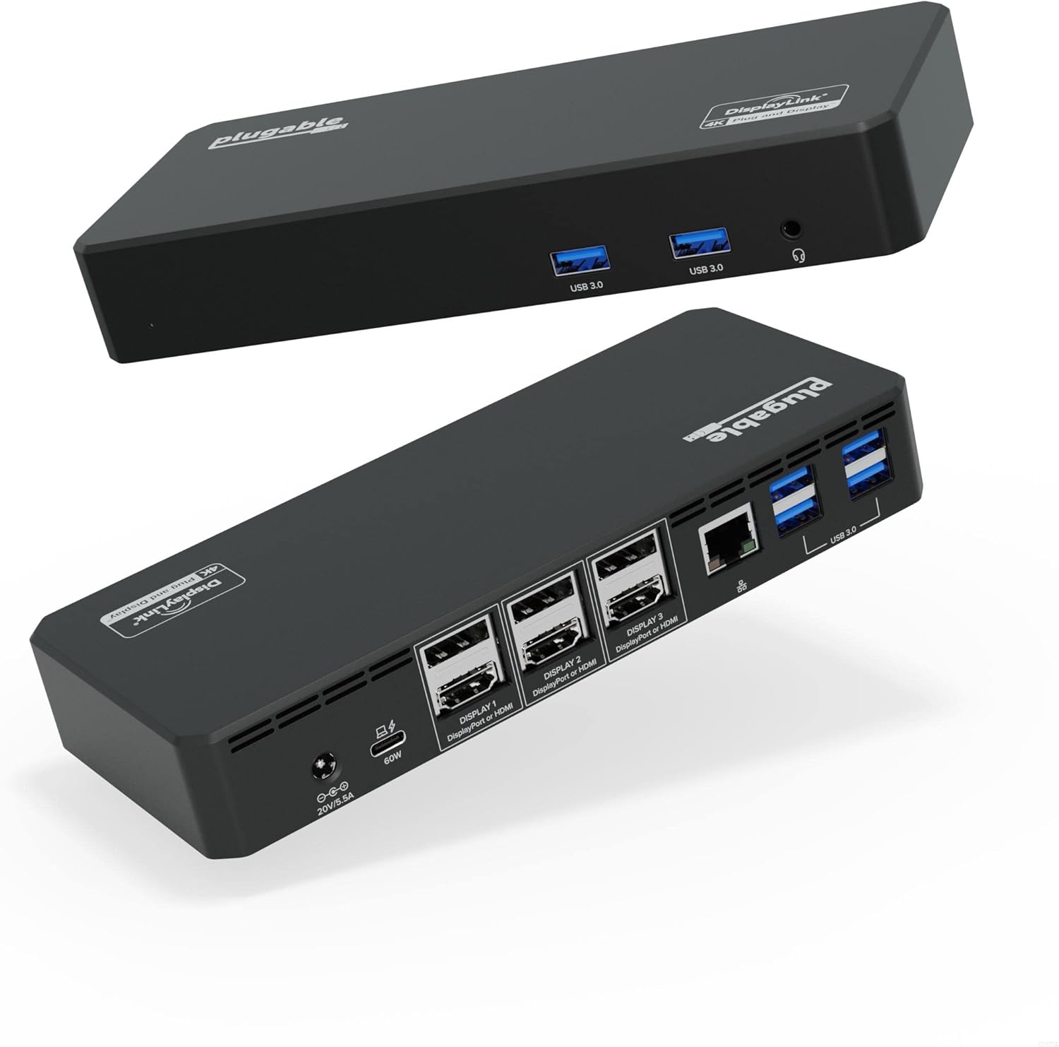 Plugable 12-in-1 USB C Triple Monitor Docking Station  Triple 4K Displays with 3X HDMI or 3X DisplayPort  Compatible with Mac  Windows  Thunderbolt  USB4  USB-C (100W PD  6X USB Ports  Ethernet)