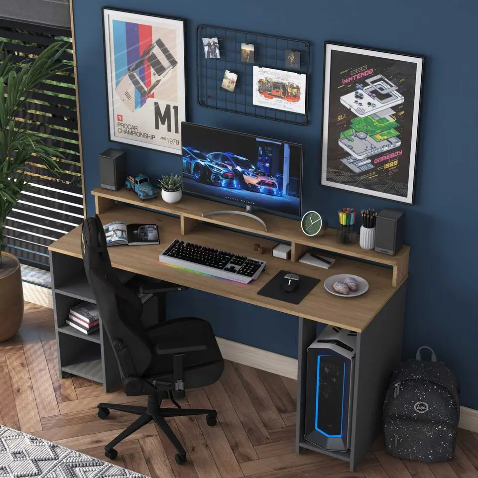 HA110 Bureau - 100% MELAMINE - Walnoot, Antraciet