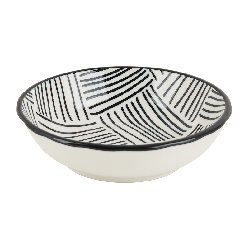 Tapas sausschaaltje Sevilla - zwarte streepjes - &Oslash;9x2.5 cm