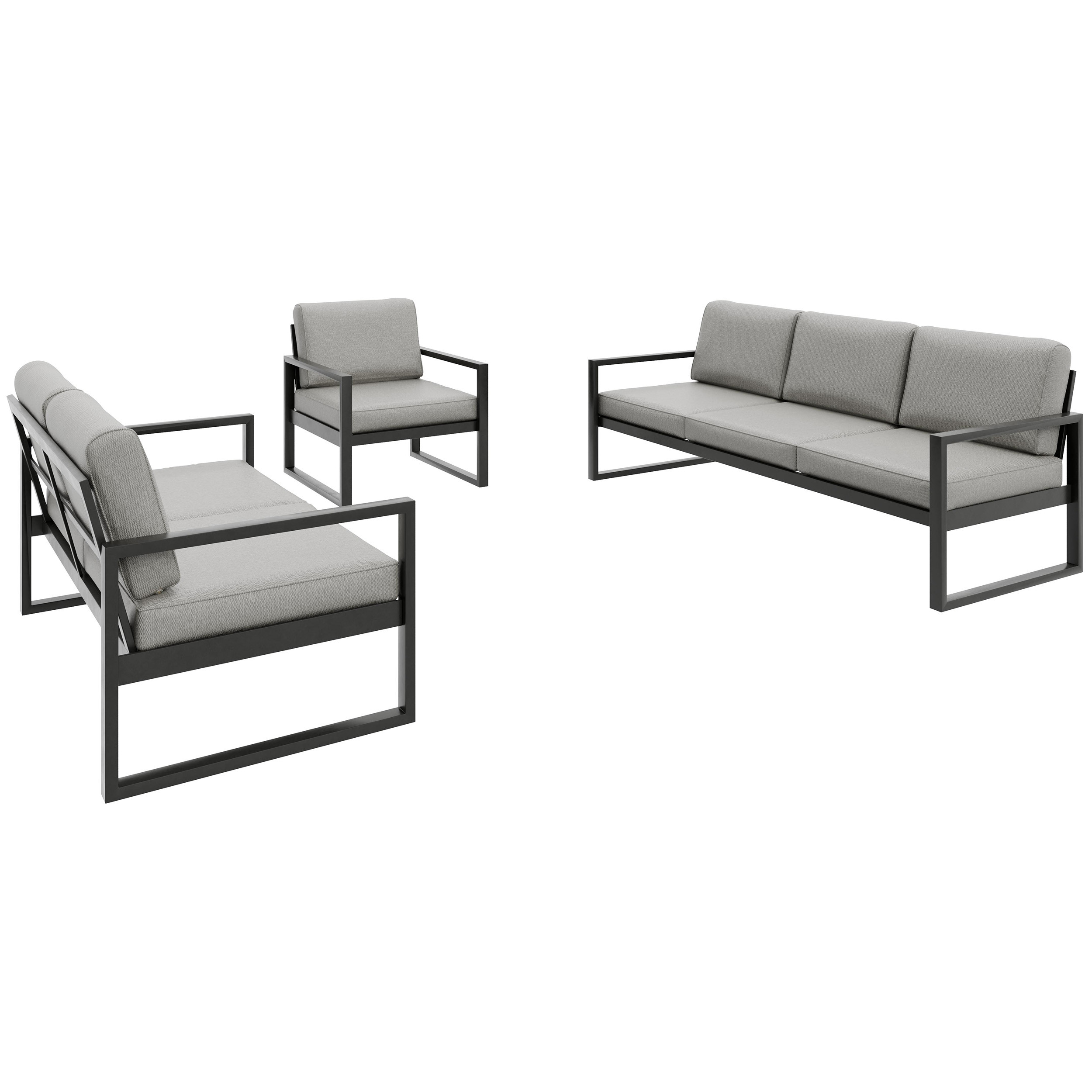 Zestaw mebli ogrodowych STELLA ciemny szary – sofa 3-os, 2-os, fotel
