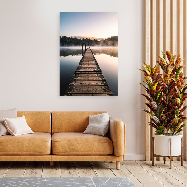 Obraz do salonu sypialni biura, Widok pomost jezioro las we mgle 20x30