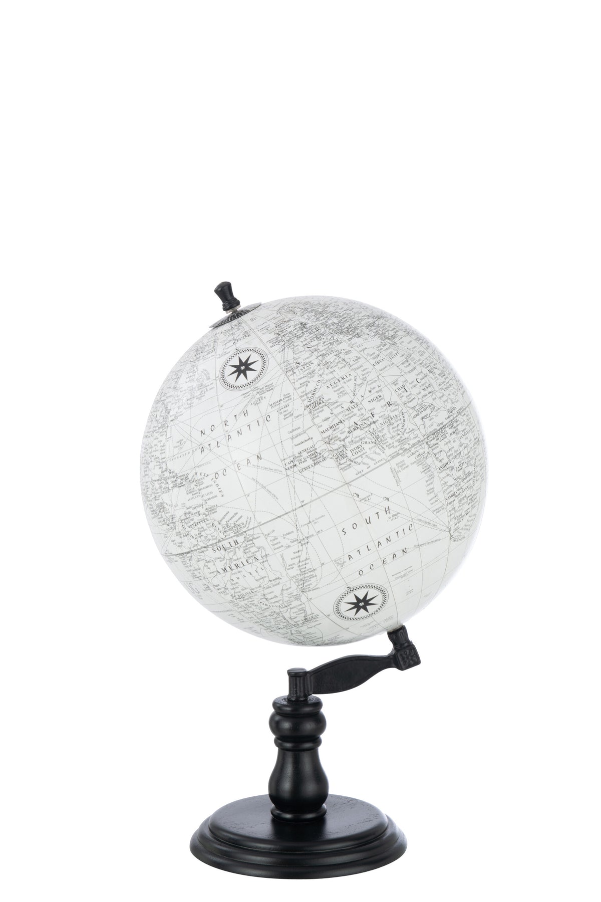 J-Line wereldbol Op Voet - hout - grijs/zwart - large