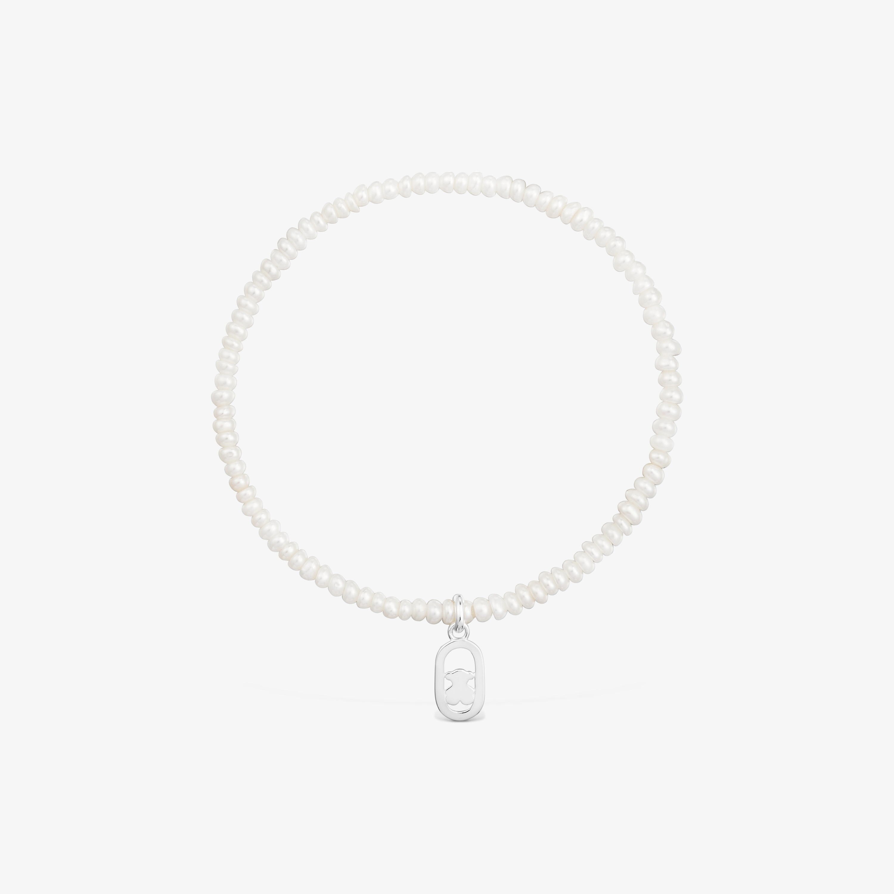 Pulsera elástica de perlas cultivadas y plata Camille