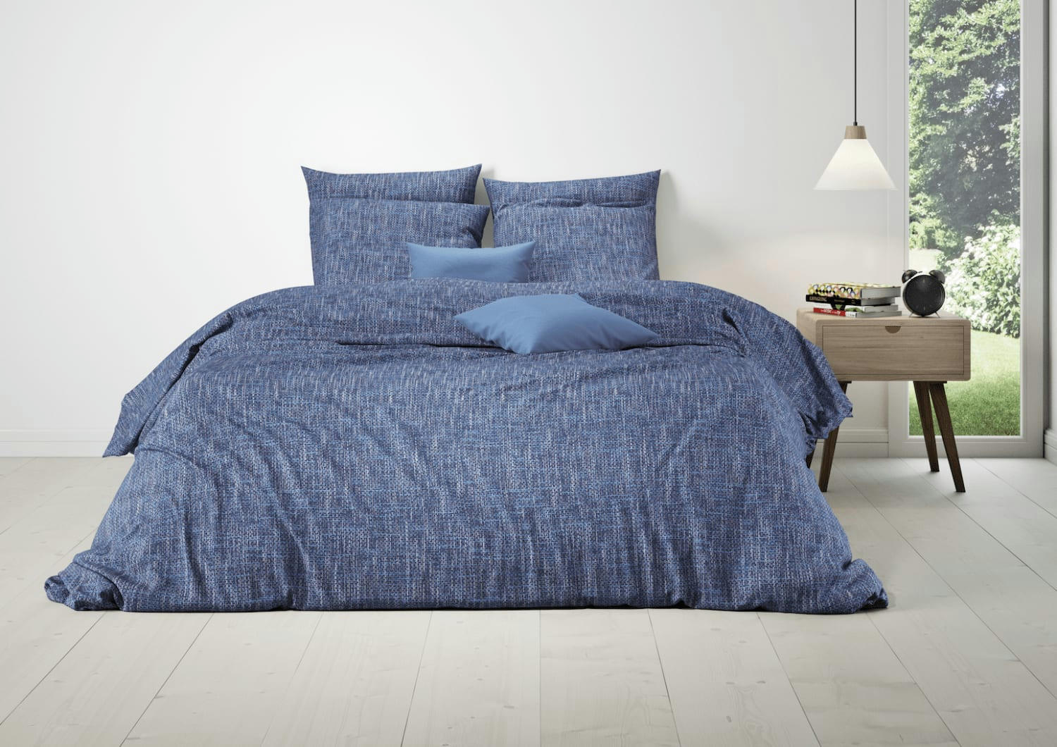 LINDIGO - Parure housse de couette coton bleu 220x240 cm