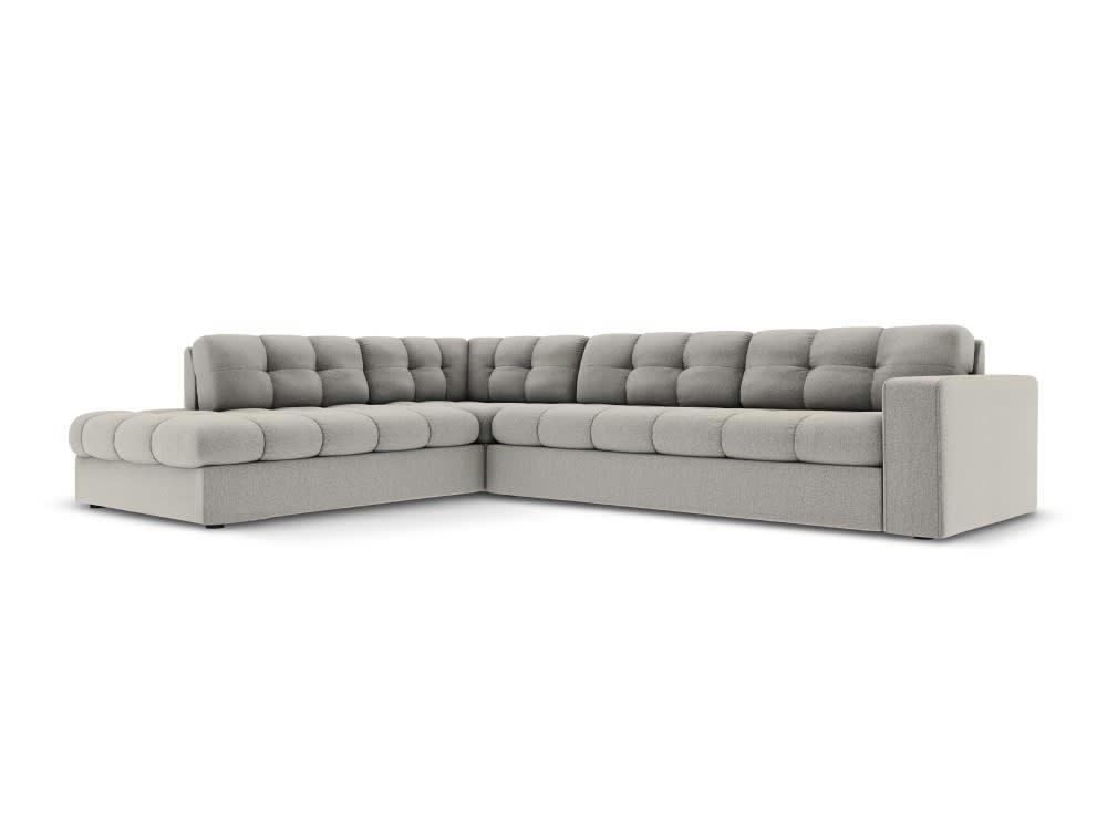 JUSTIN - Canapé d'angle 5 places en tissu structuré gris clair