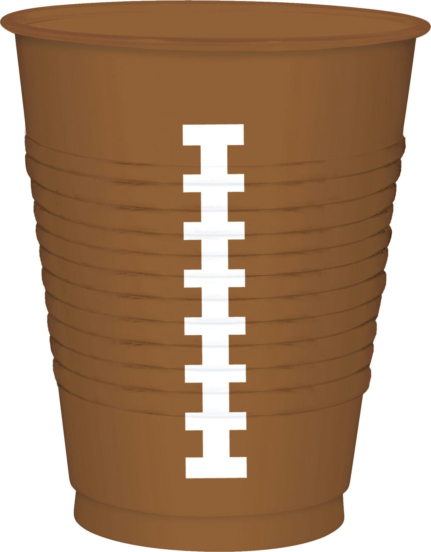 Football Plastic Reusable Cups, Brown/White, 16-oz, 25-pk, for Sports Party