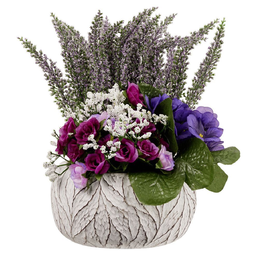Fleurs artificielles dans vasque bruyère et mini roses