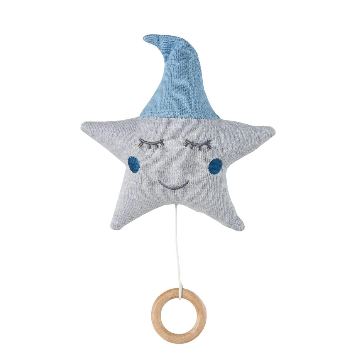 - Peluche musicale bébé en coton tricoté étoile bleu 22x22 cm