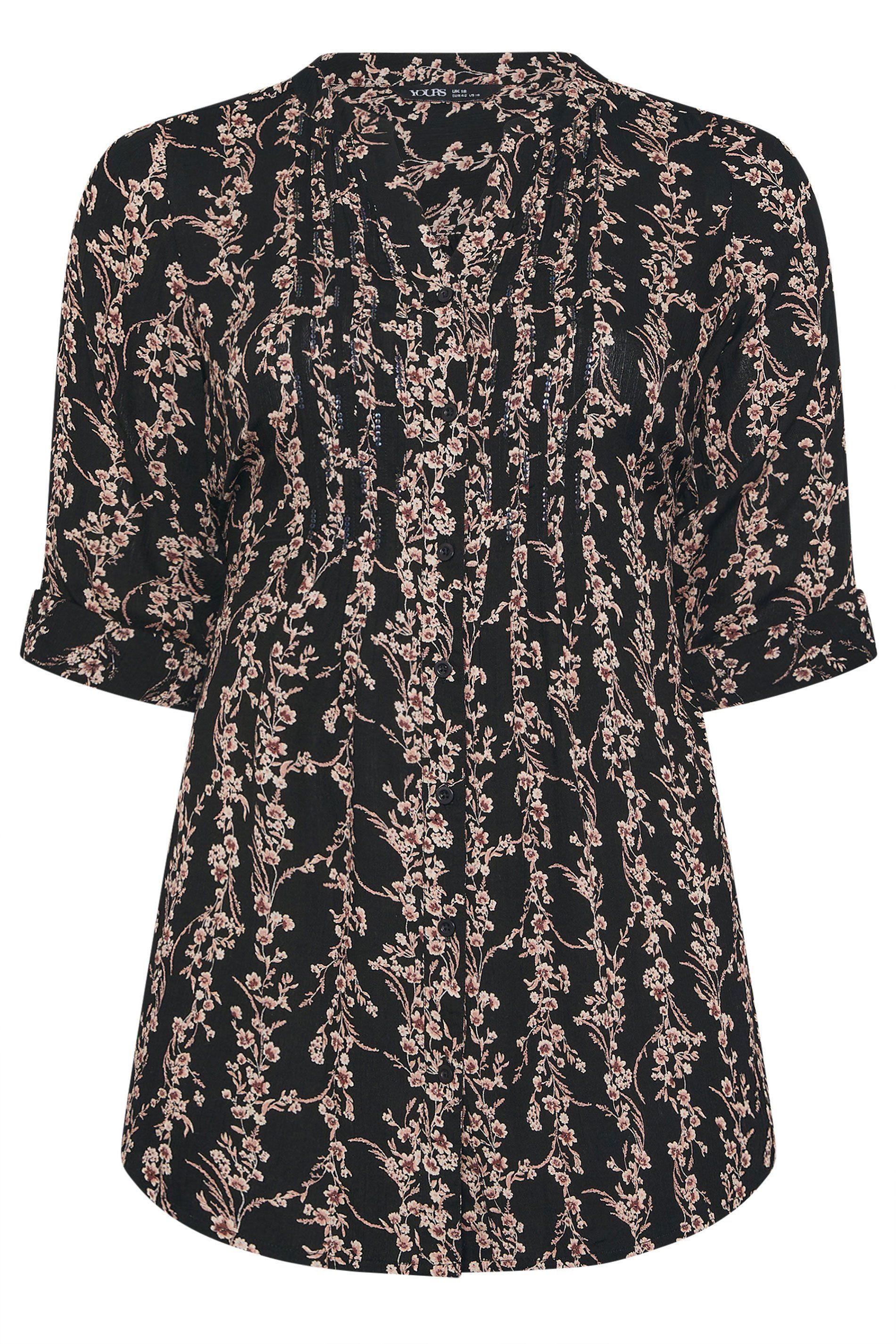 Yours Sequin Floral Pintuck Blouse