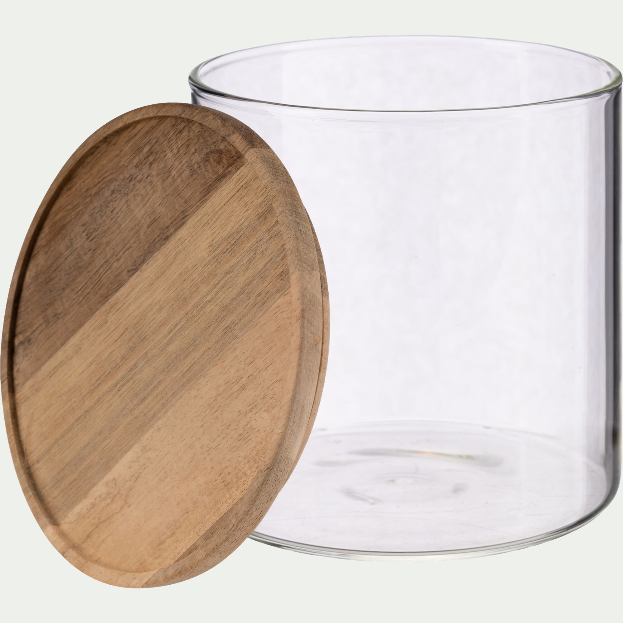 RONDA - Bocal en verre avec couvercle en acacia 1,8L - transparent