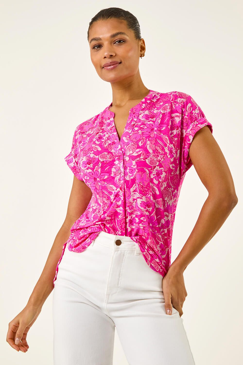Roman Floral Print V-Neck Top