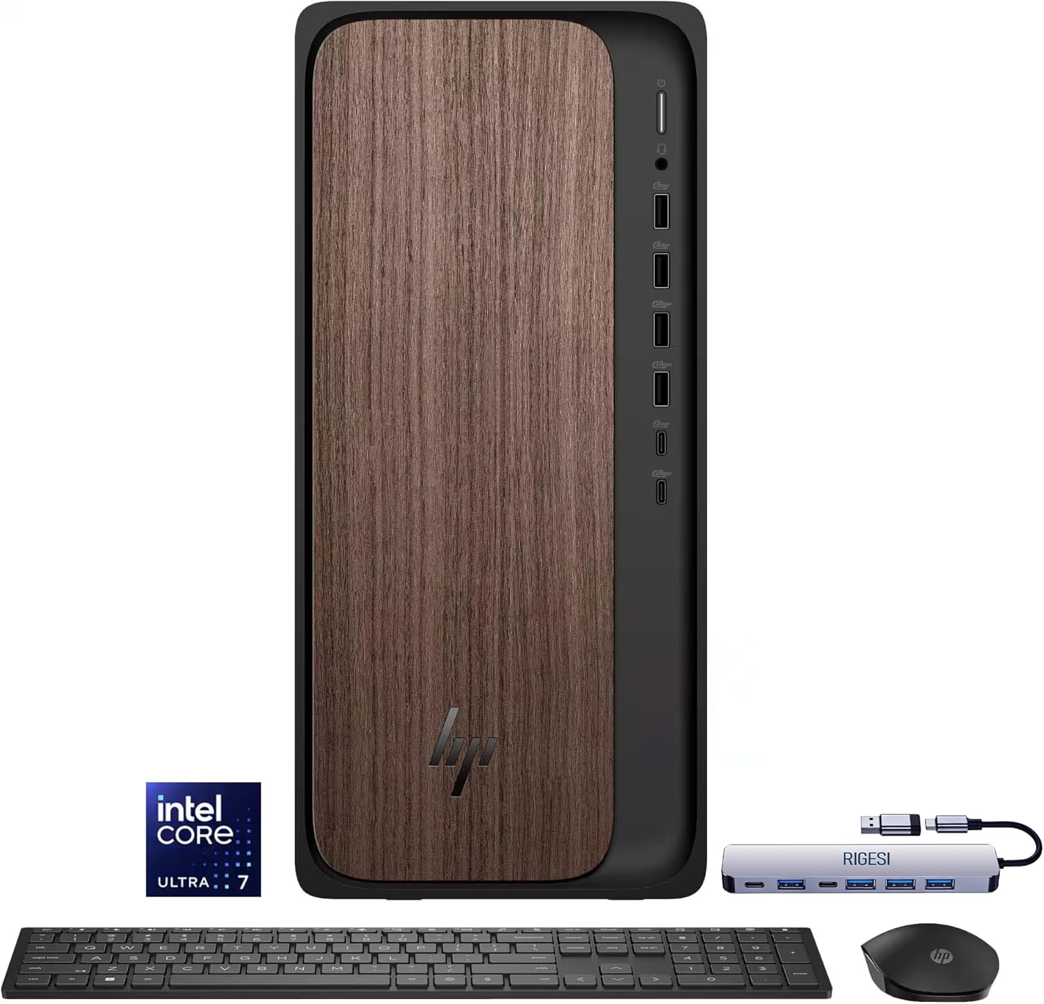 HP OmniDesk Desktop Computer – Intel Core Ultra 7 265  16GB DDR5 1TB SSD  Sleek Dark Wood Design  AI-Ready Performance  Windows 11 Pro with Dockstation