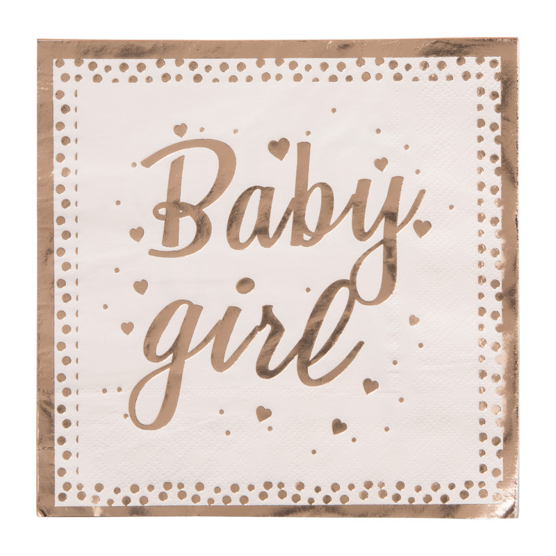 Servetten baby girl - roze/goudkleurig - set van 16