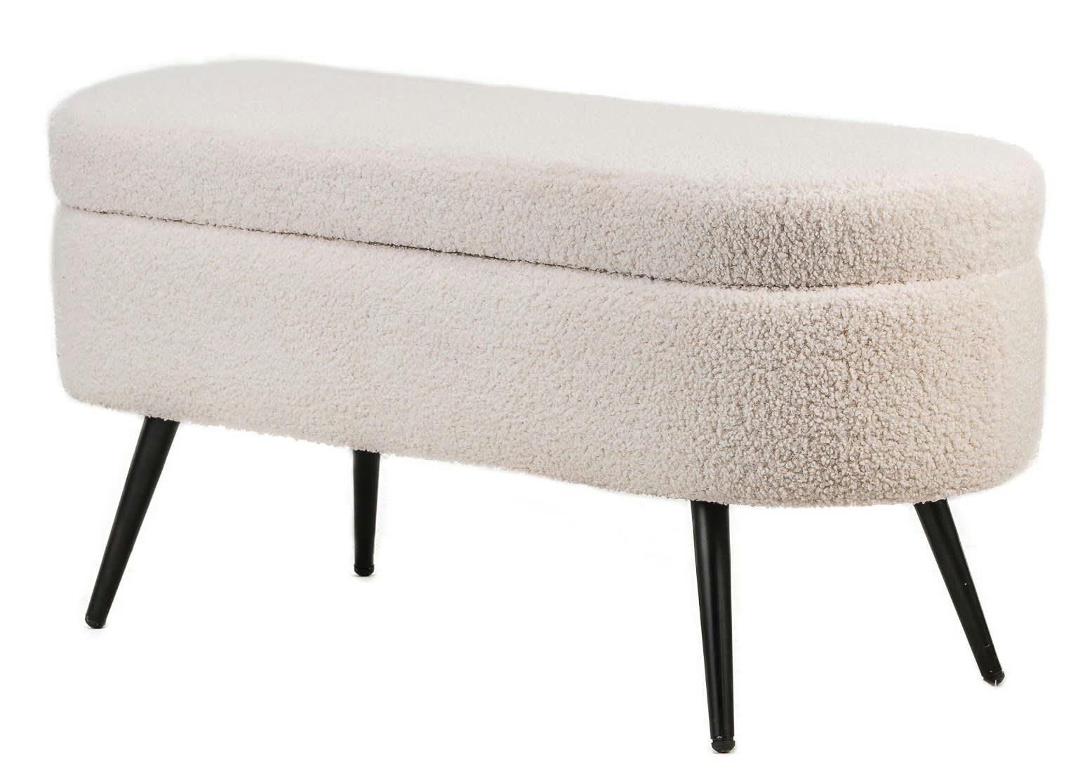 - Banc en métal et bouclettes blanches