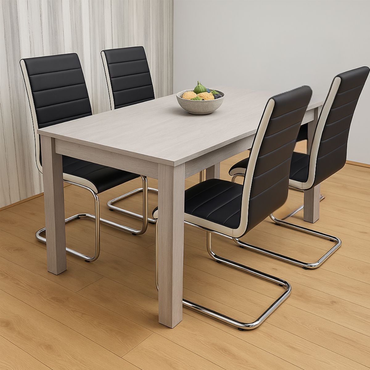 KOSY KOALA Dining Table Set With 4 Black faux leather Chairs