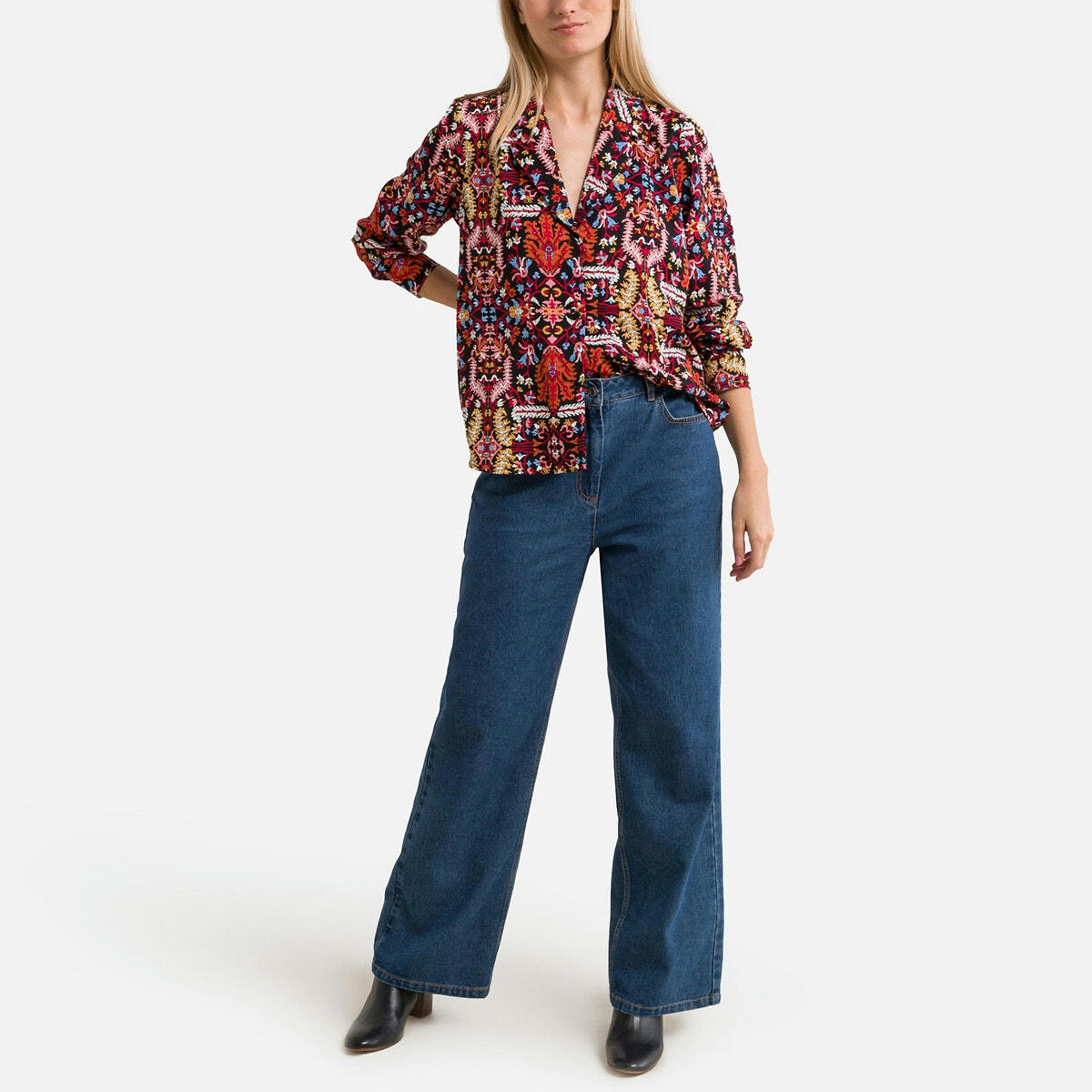 Chemisier col tailleur, manches longues, imprimé
