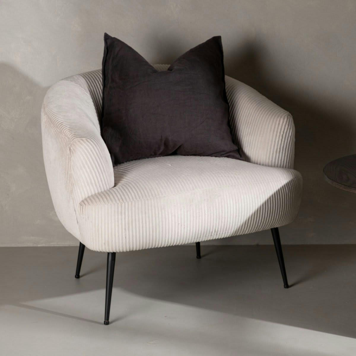 FREDDY - Fateuil moderne en velours côtelé beige