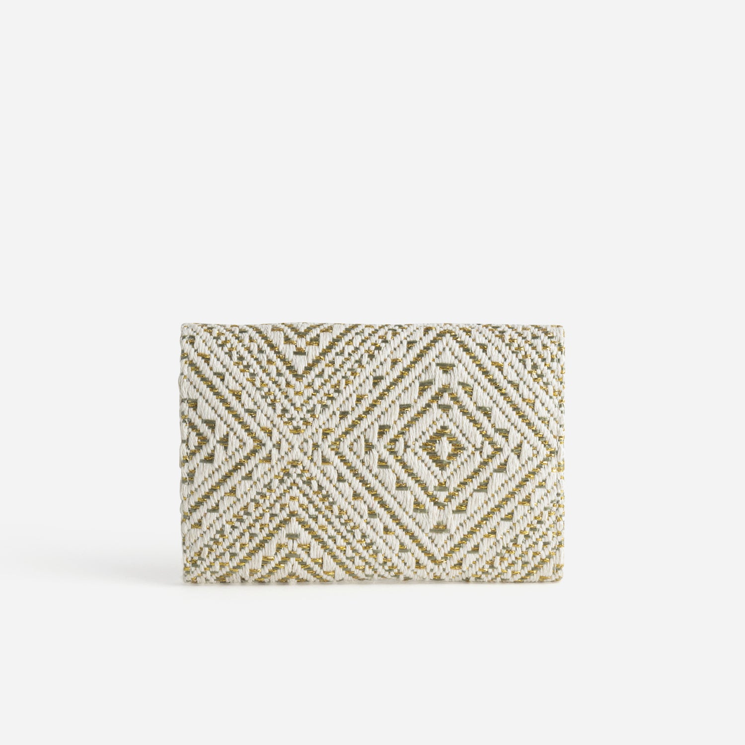 Portefeuille écru tressage kaki et doré