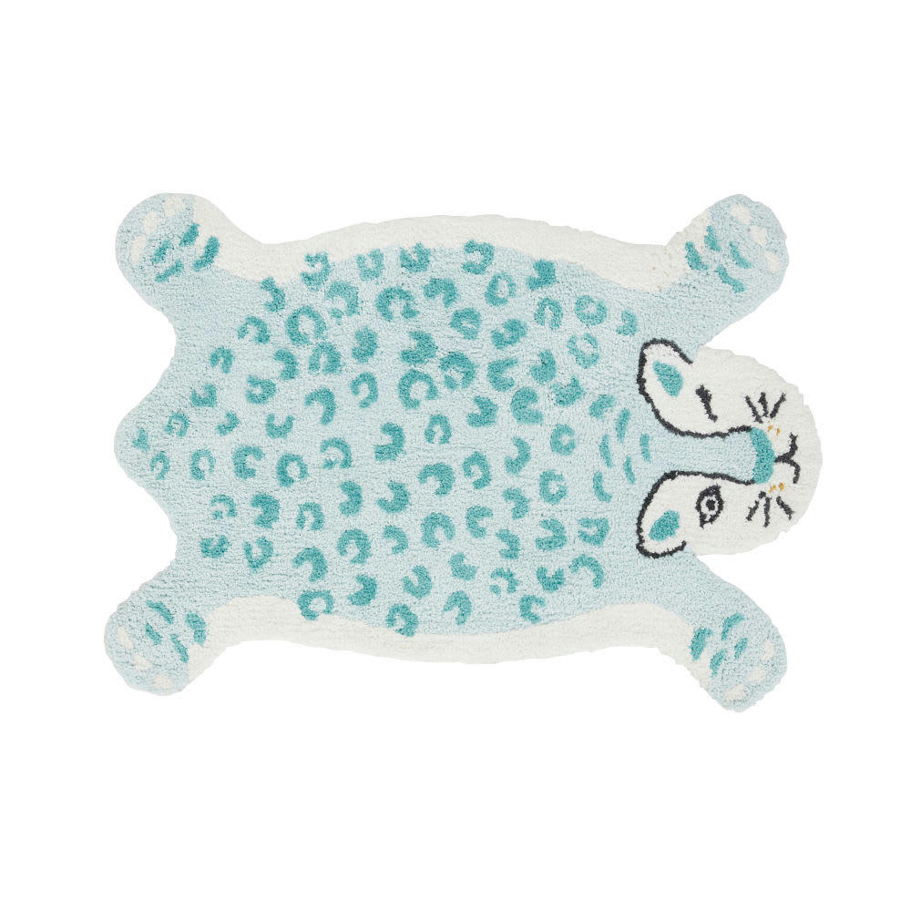 - Tapis tufté en forme de léopard bleu en coton OEKO-TEX®  100x76