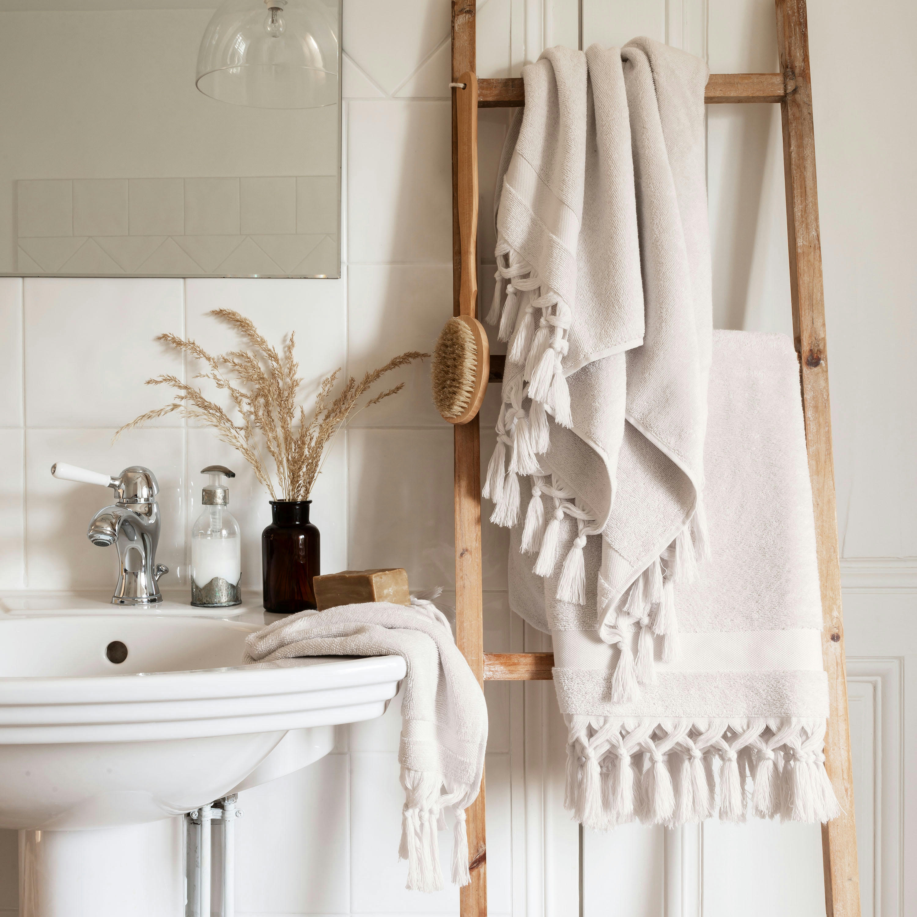 MADELEINE - Serviette de toilette bouclette de coton bouclette uni beige 50x90