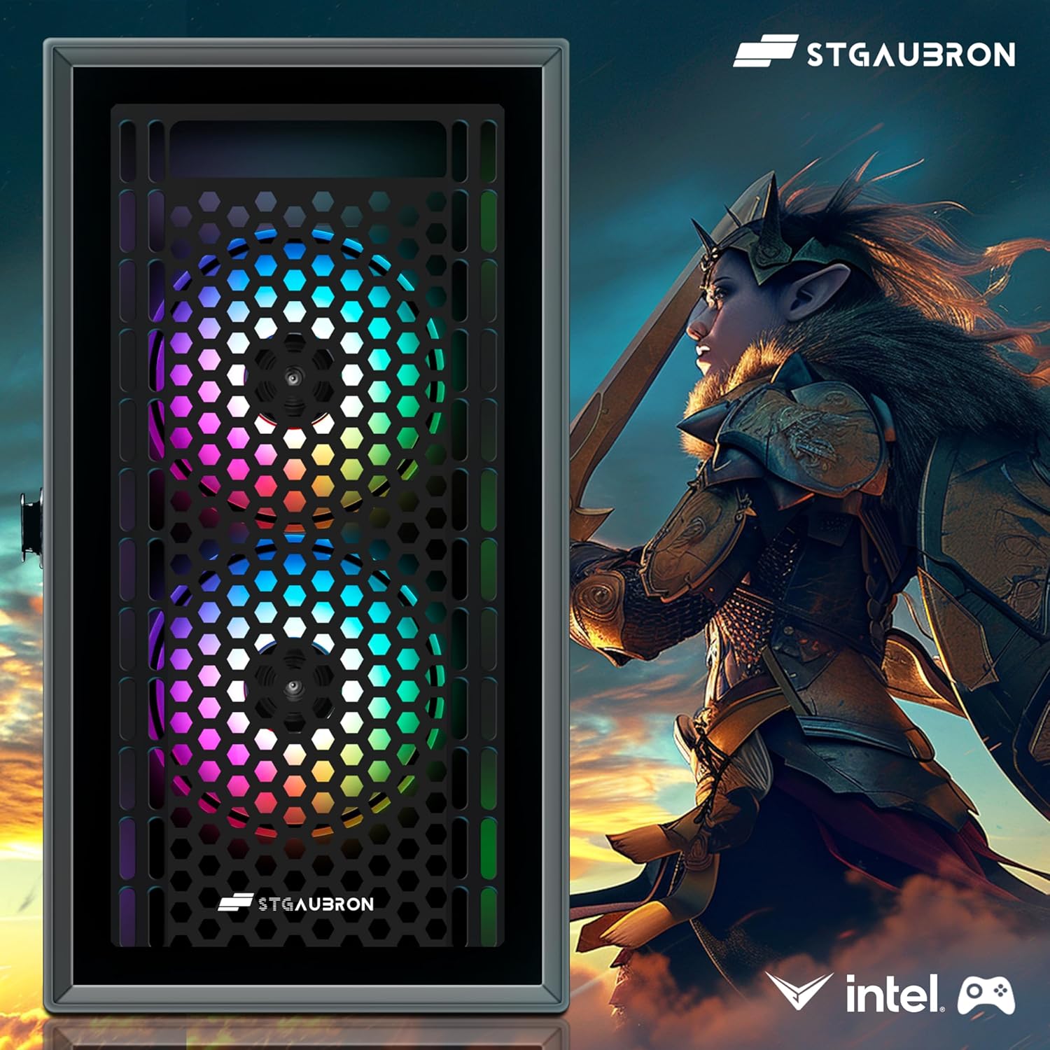 STGAubron Gaming PC Computer Desktop  Intel i7 Xeon E5  Radeon RX 550 4G  16GB RAM  512GB SSD  WiFi  BT 5.0  RGB Fan x3  Windows 11 Home  Gaming Computer Tower for Gamer Streaming