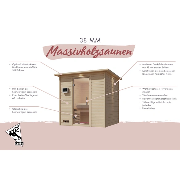 Sauna »Sindi«, inkl. 9 kW Saunaofen mit externer Steuerung, für 4 Personen