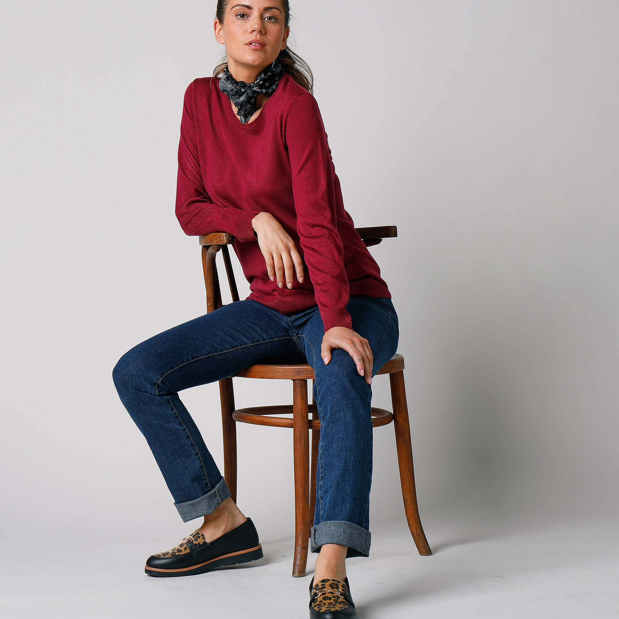 Pull col rond uni, manches longues, toucher doux