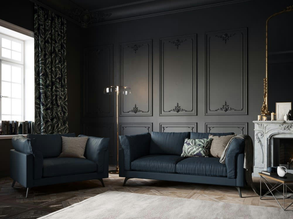 CAMILLE - Canapé 2 places en cuir bleu