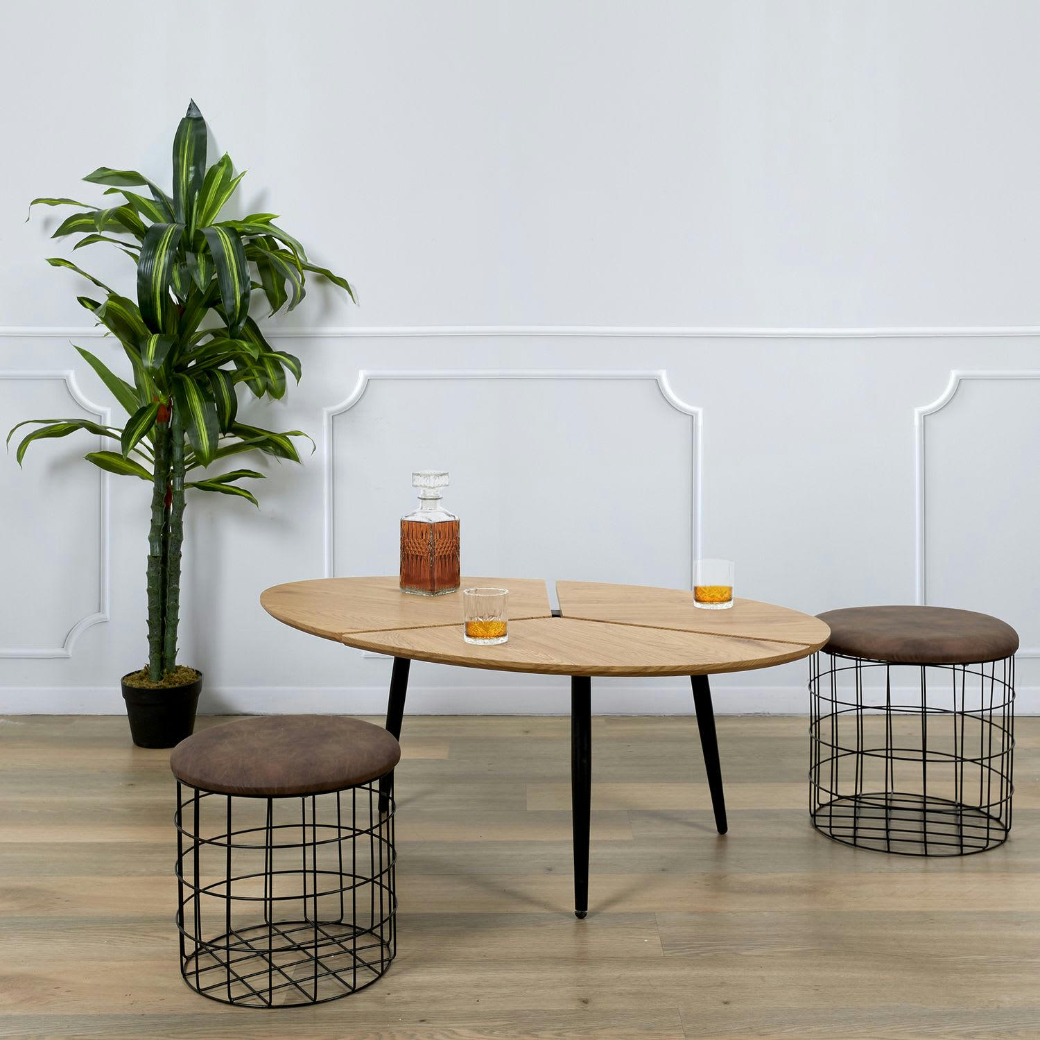 - Lot de 2 poufs gigognes effet velours marron