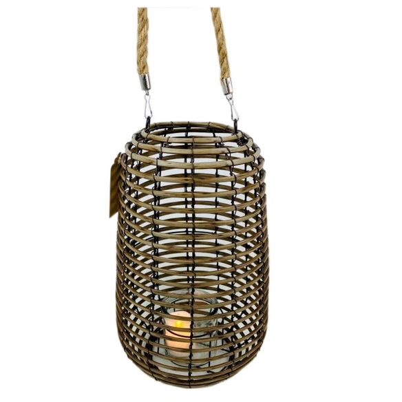 Windlicht, Beige, Kunststoff/Rattan, BxH: 25 x 40 cm