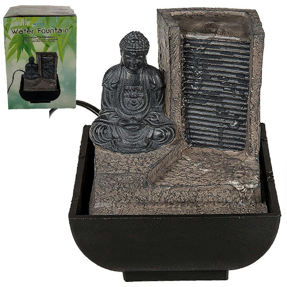 - Mini-Fontaine d'intérieur grise Bouddha en Polyrésine 16 cm