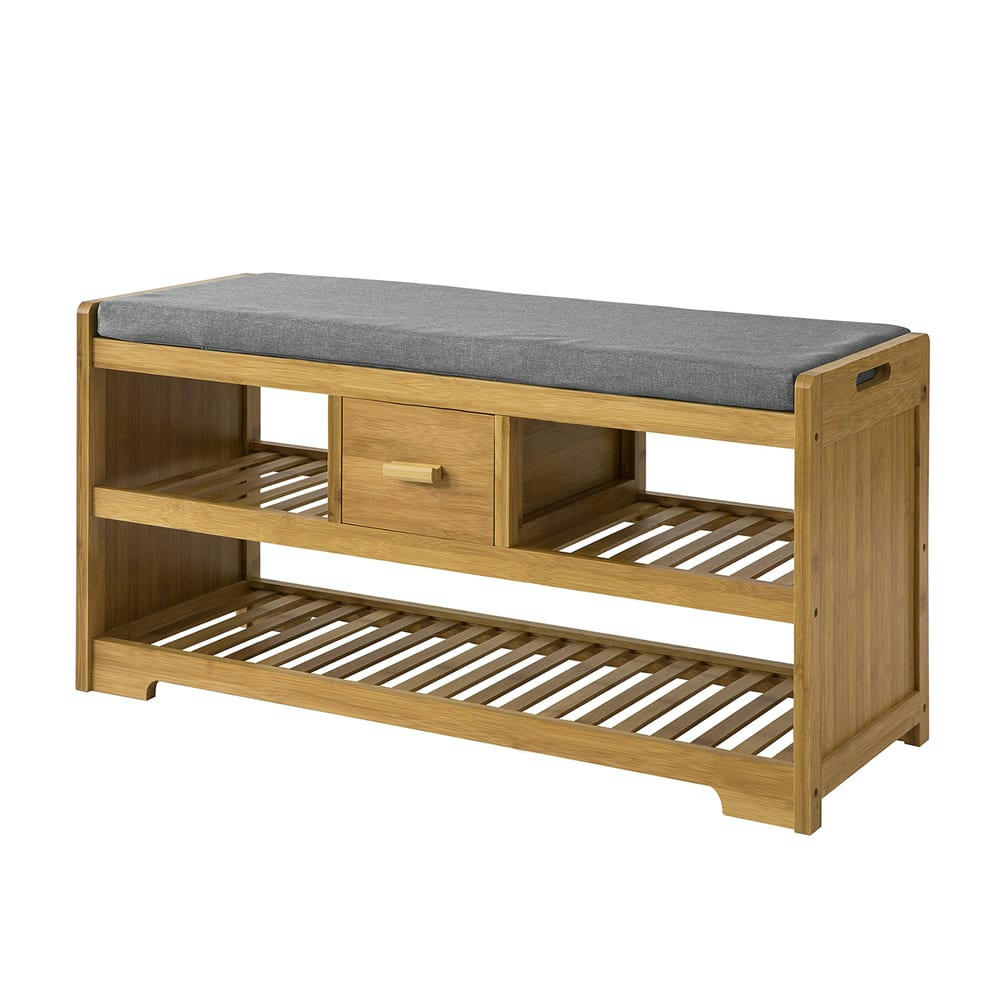 - Étagère à chaussures avec tiroir, banquette effet bois naturel