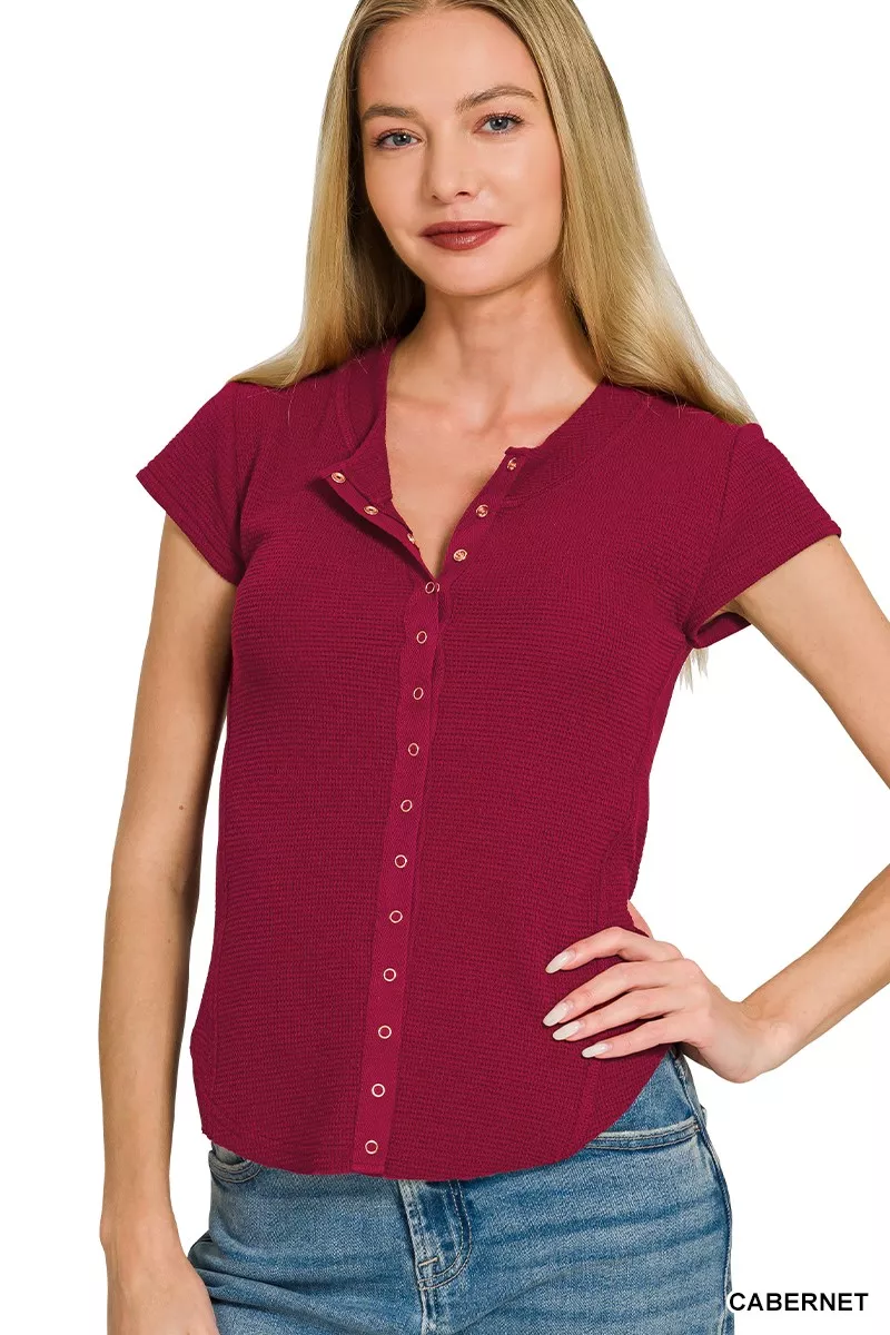 Double Knit Snap Button Short Sleeve Shirt