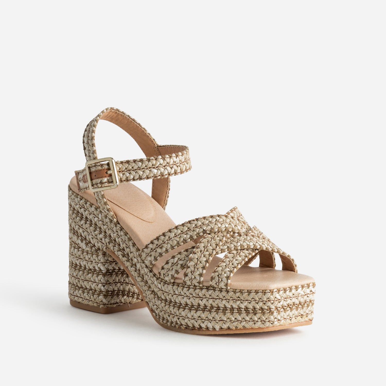 Sandale à talon TEXTO beige effet raphia