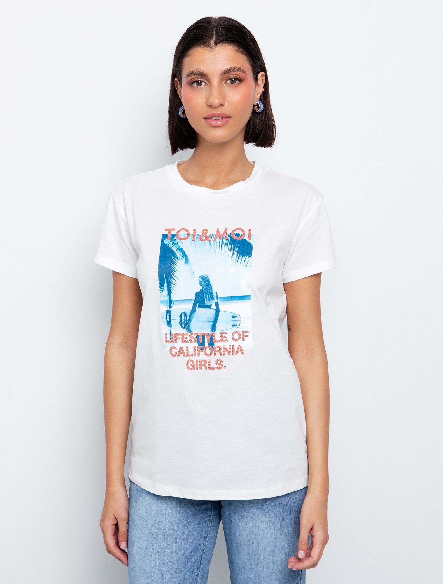 T shirt με στάμπα & strass επιγραφή