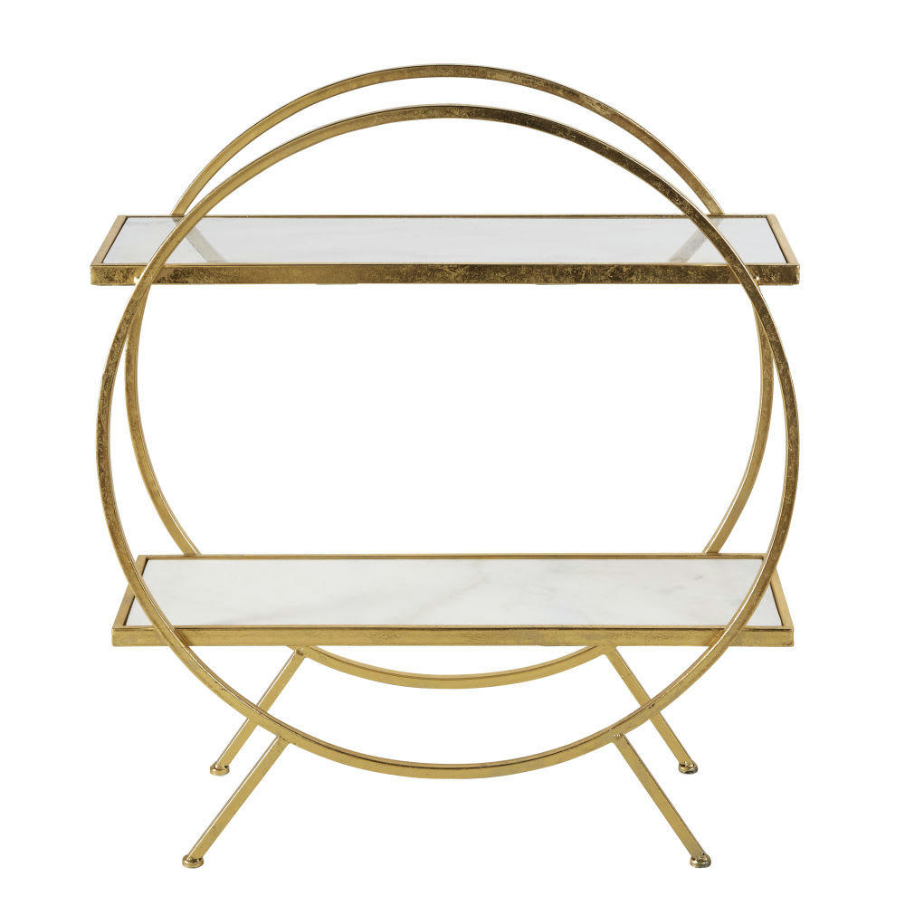 ELLIS - Etagère en métal doré et marbre blanc
