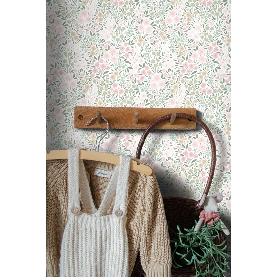 ESTAhome behang bloemetjes zacht roze en groen - 53 cm x 10.05 m