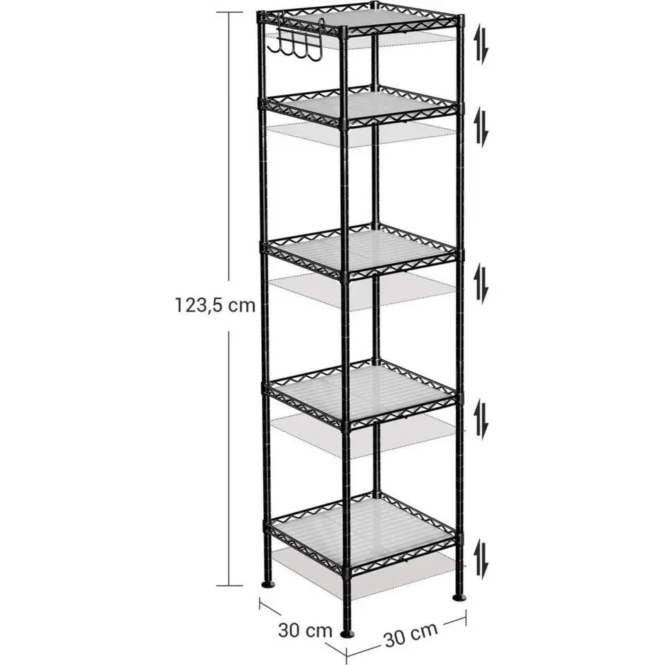 Parya Home - Badkamerrek 5 platen en haken zwart