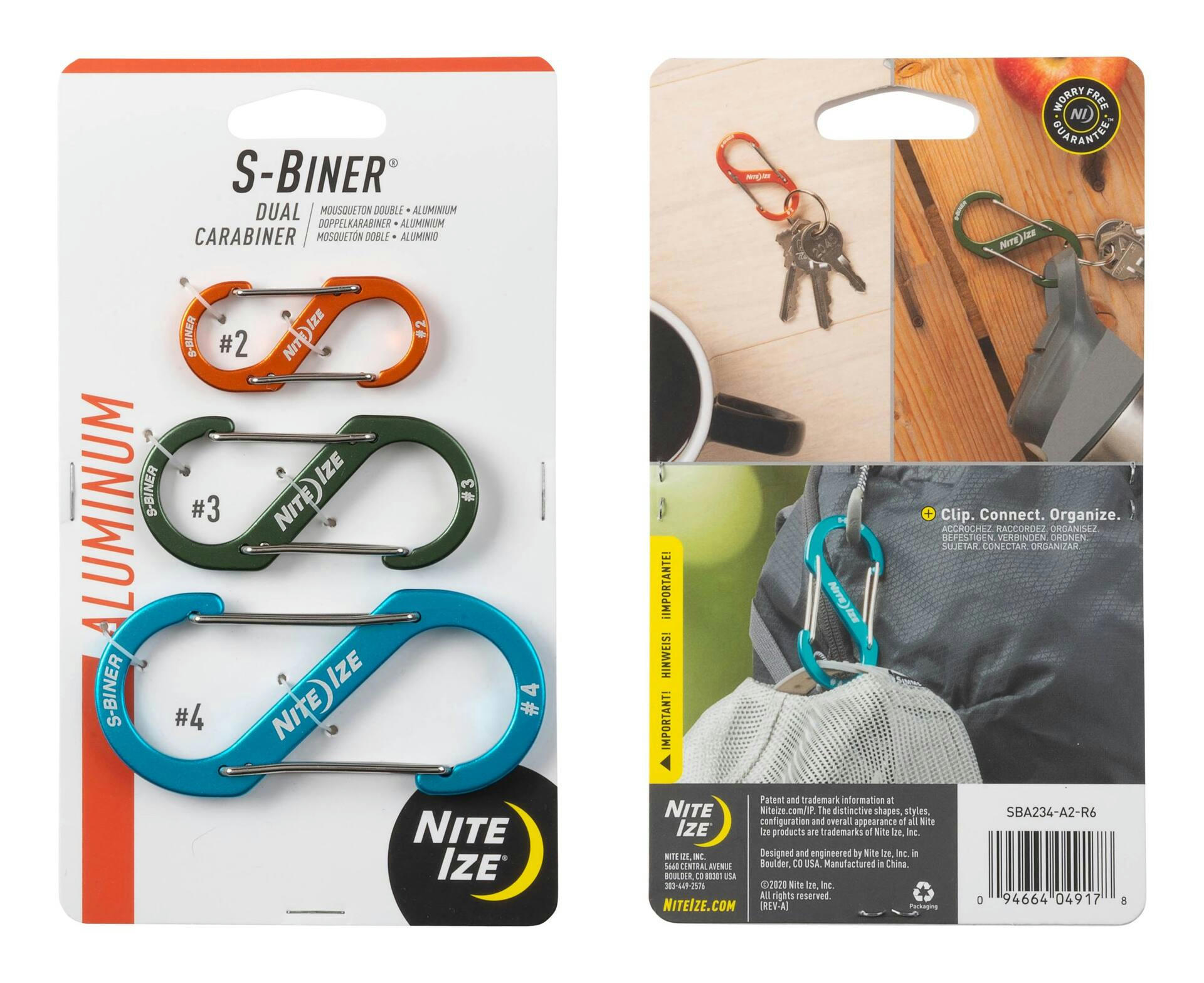 Nite Ize S-Biner Dual Aluminium Wiregate Multi-Size S-Carabiner Clips, 3-pk