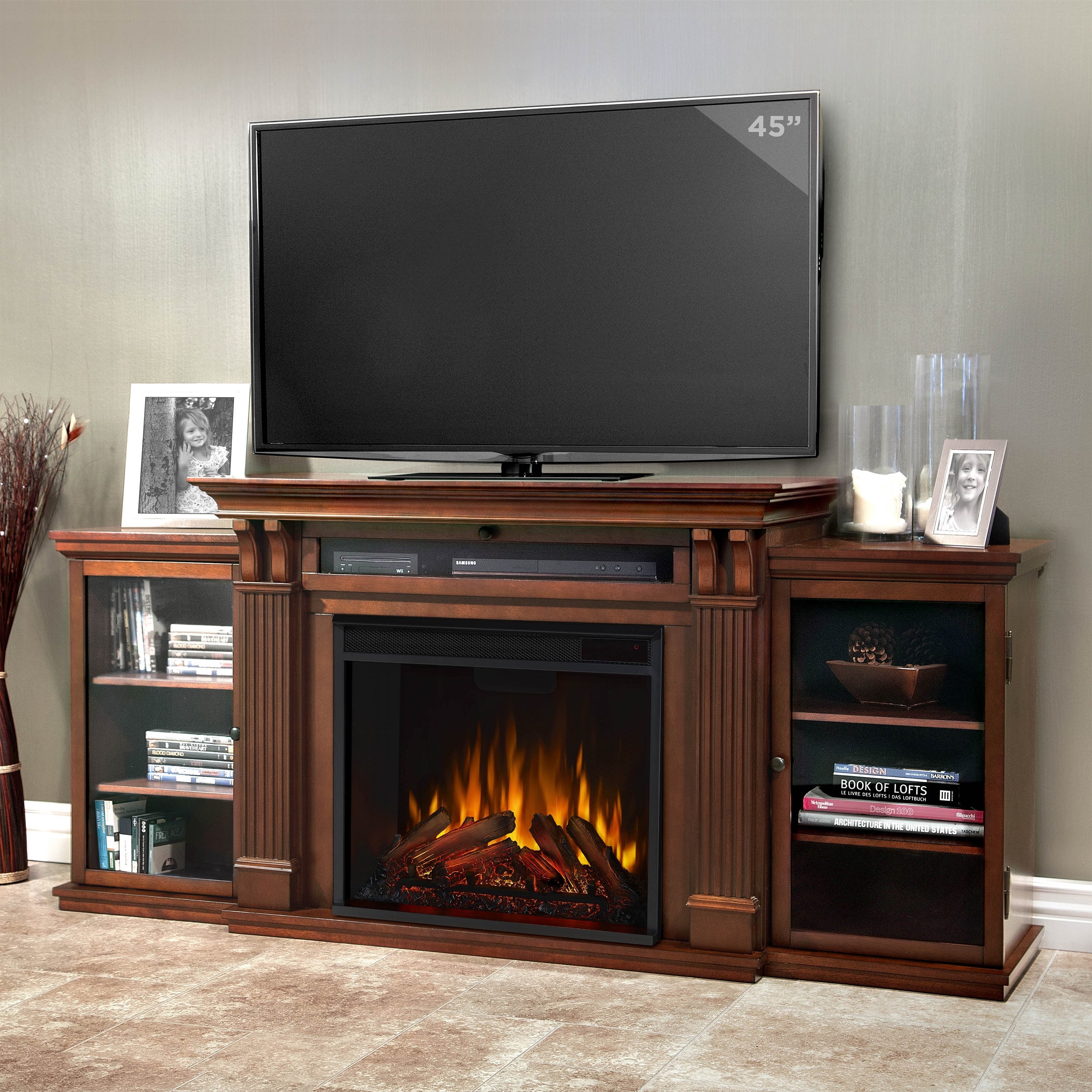 Calie 67 Electric TV Stand Fireplace in Dark Espresso by Real Flame