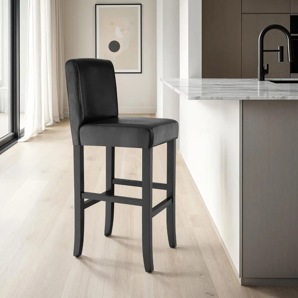 tectake Barkruk van kunstleer, Zwart