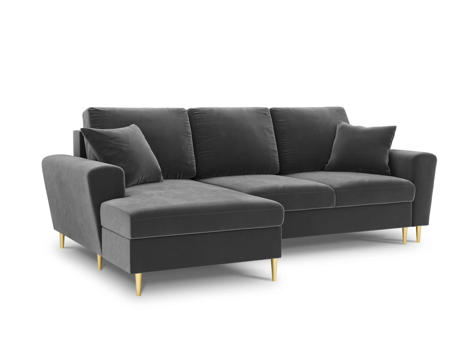 MOGHAN - Canapé d'angle gauche 4 places en tissu velours gris clair