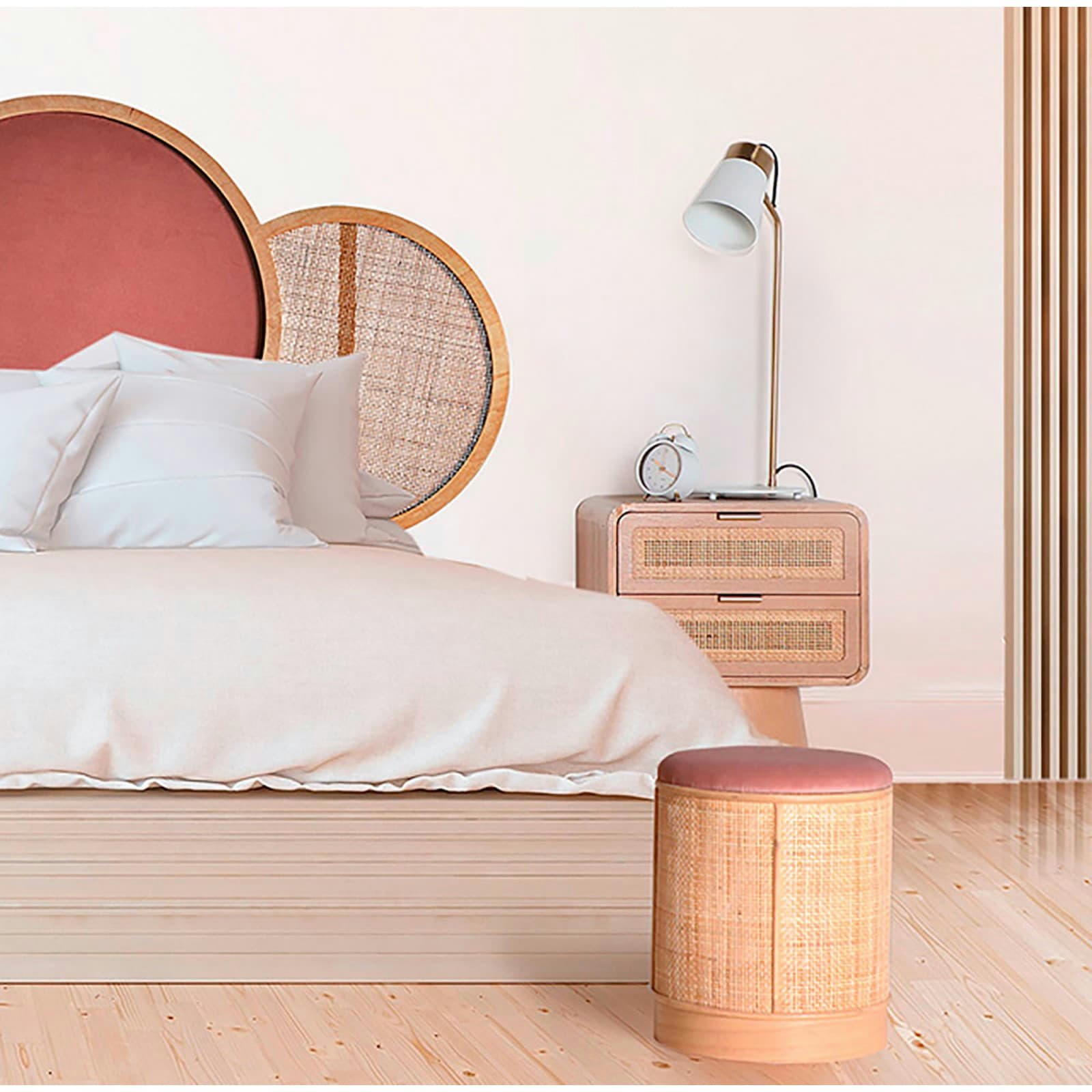 SNEEK - Table chevet Rotin Bois clair