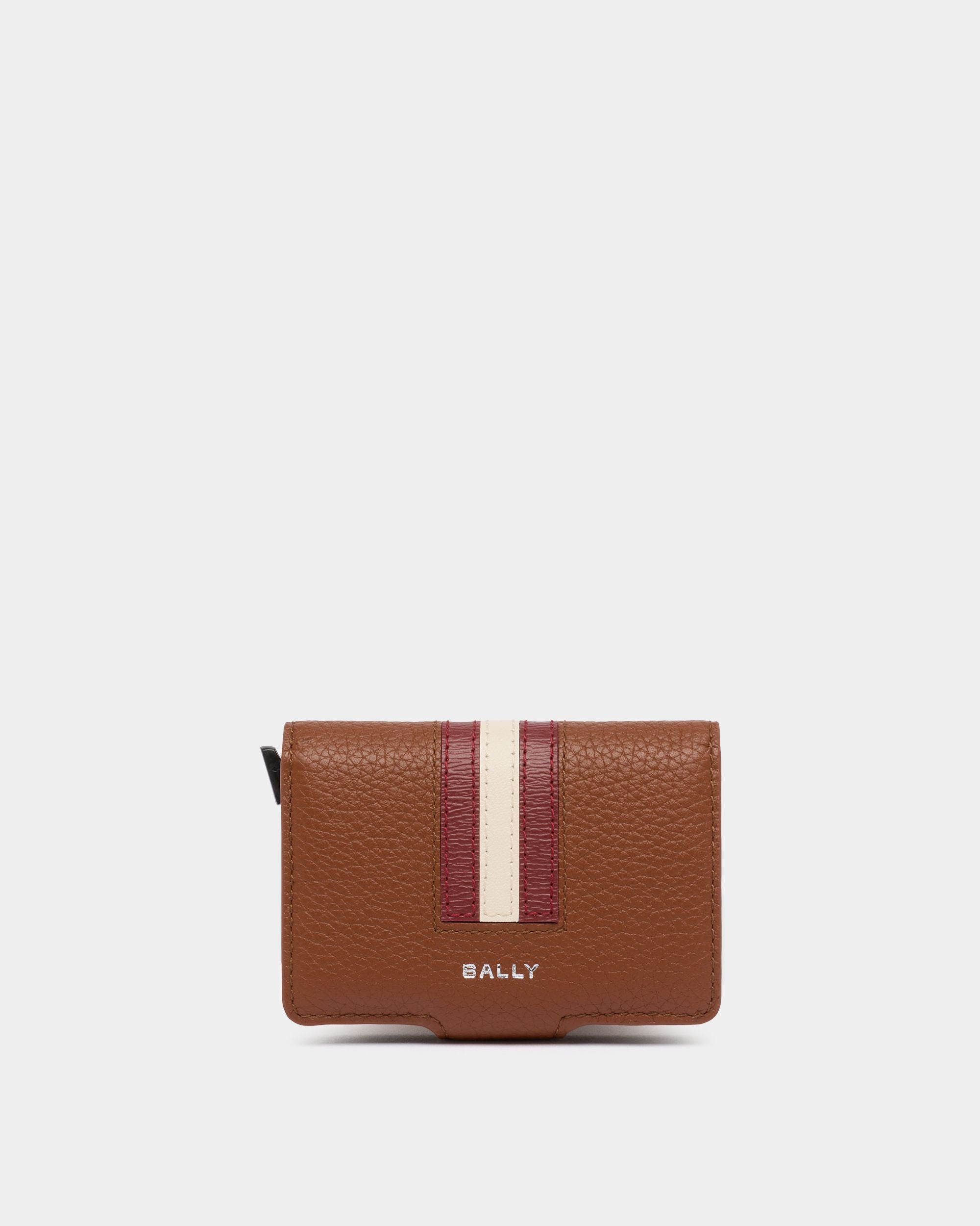 Elegante Geldbörse Ribbon aus genarbtem Leder in Amber Brown