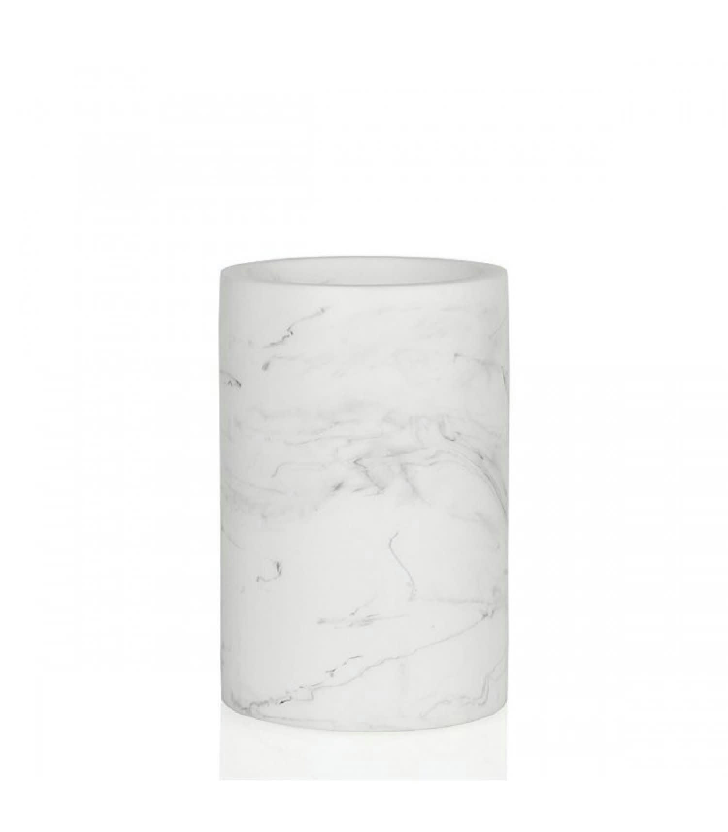 ROND - Porte brosse à dents rond en résine effet marbre blanc