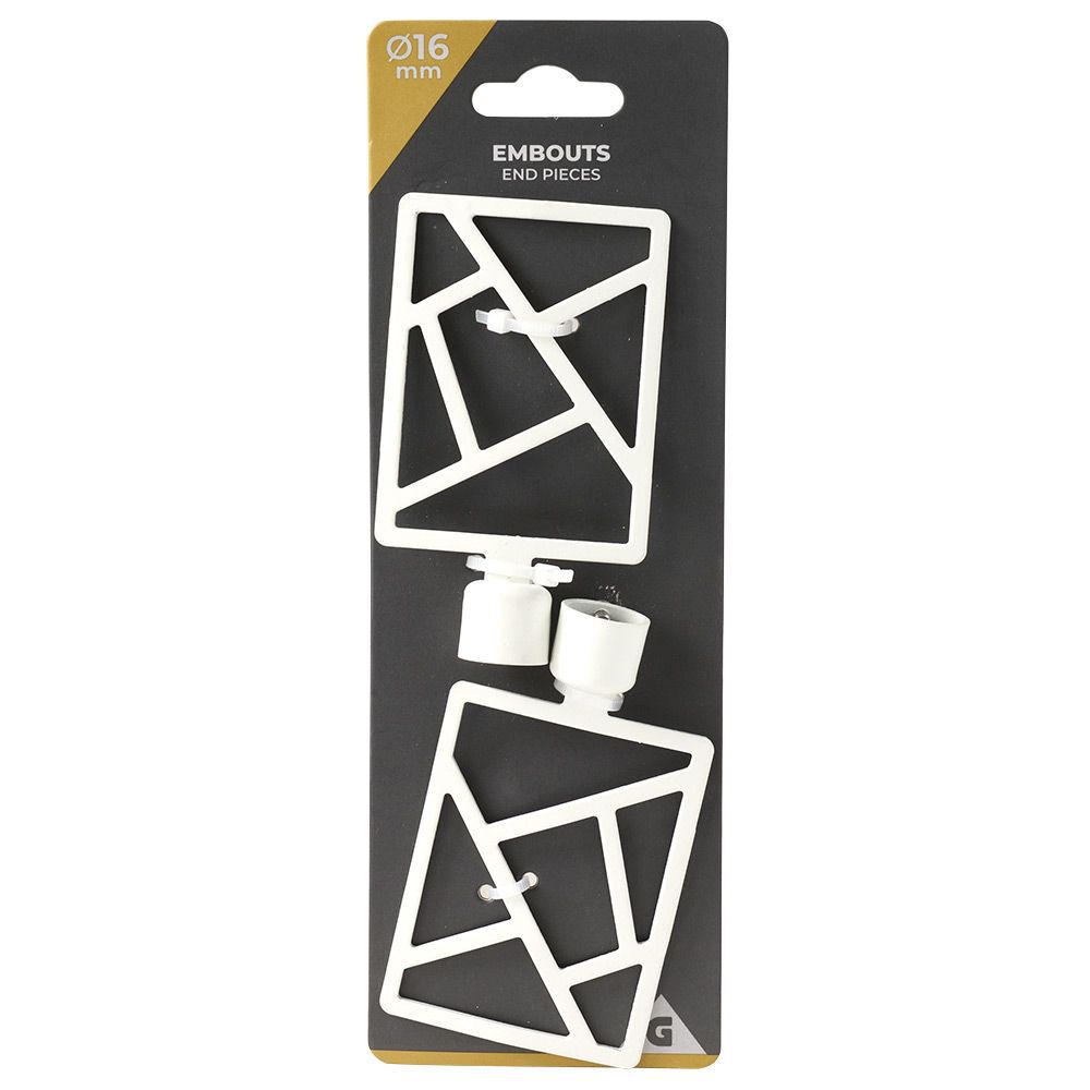Embout tringle à rideau Ø16 mm métal forme géométrique blanc x2