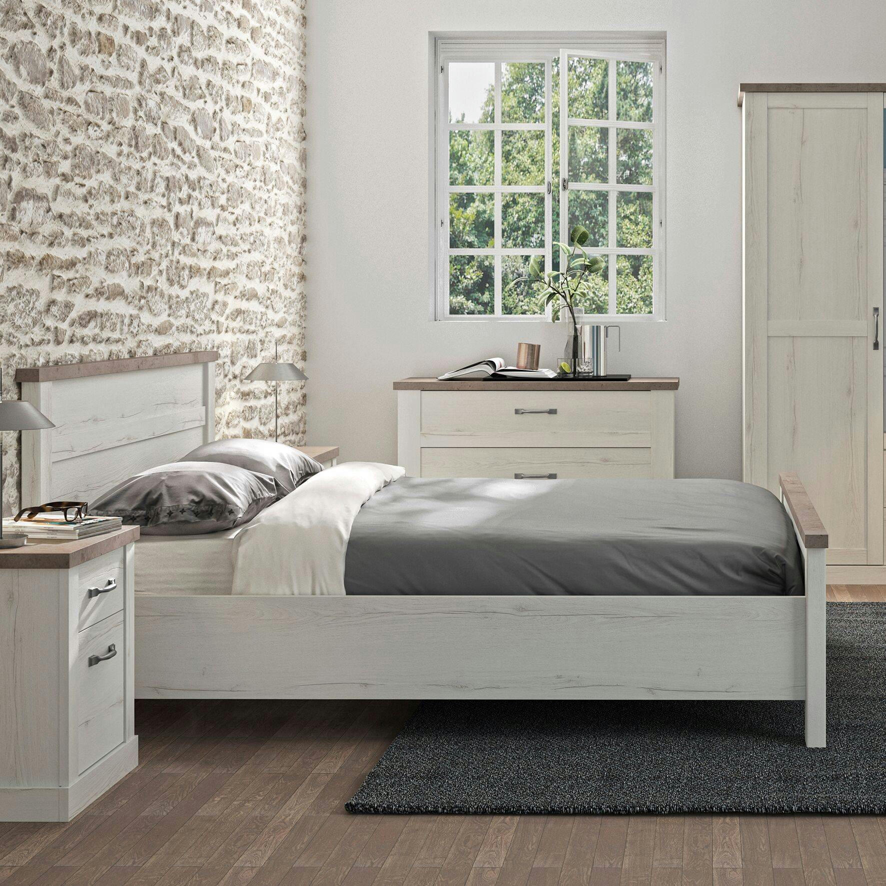 GABRIELLE - Lit adulte en bois blanc cassé 160x200 cm