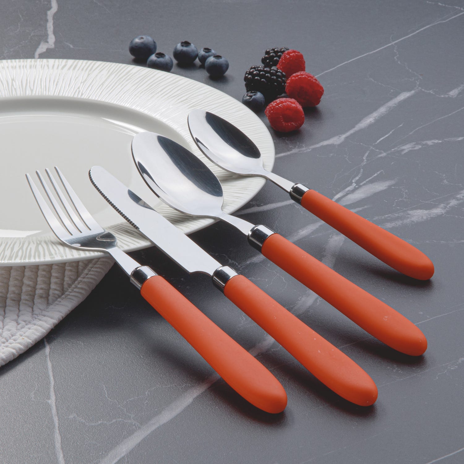 Set 24 posate Smooth in acciaio inox con manico arancione