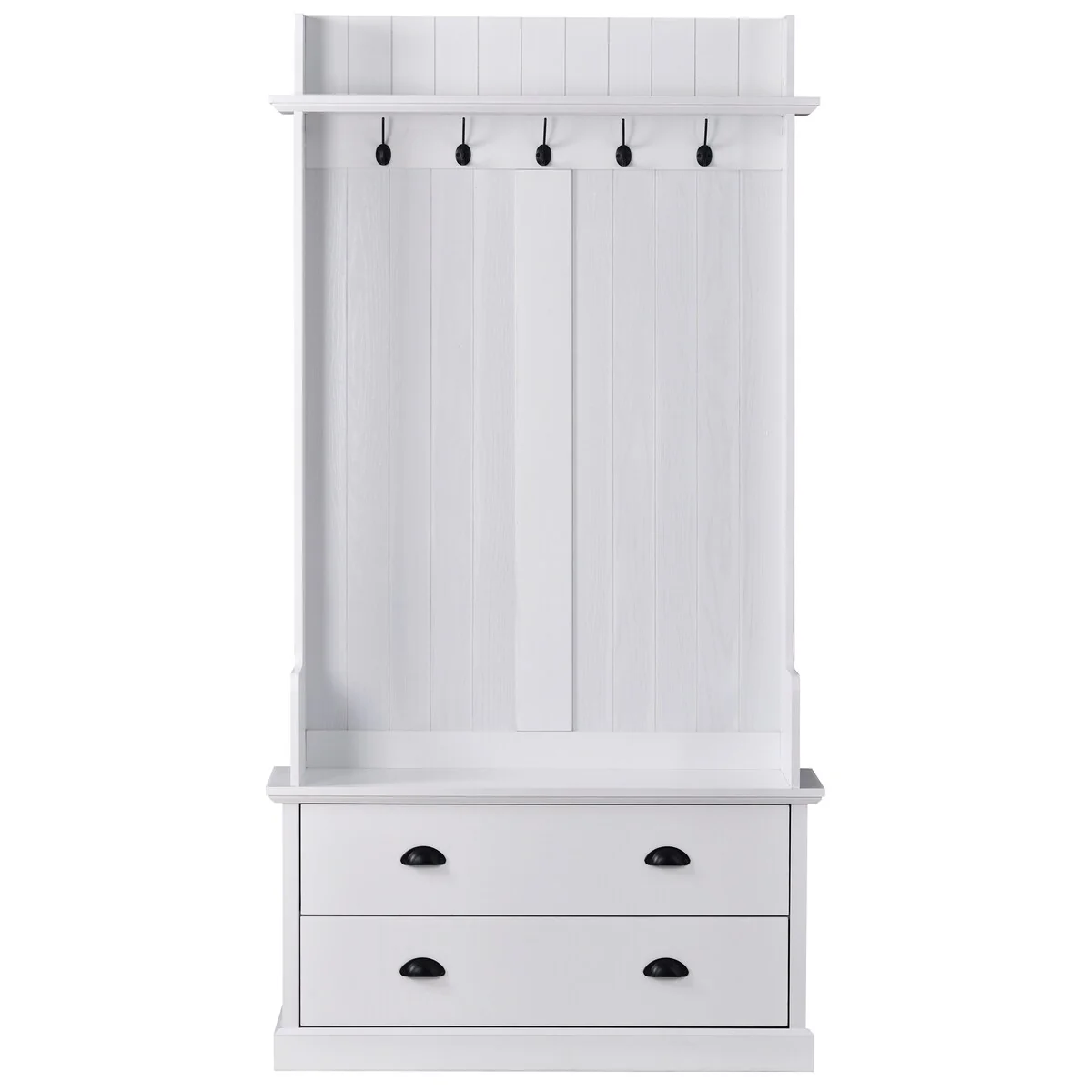 Mieres Hall Tree, Coat Rack with 5 Metal Hooks and 2 Large Drawers, Hallway Storage Cabinet, Multi-functional Storage Bench